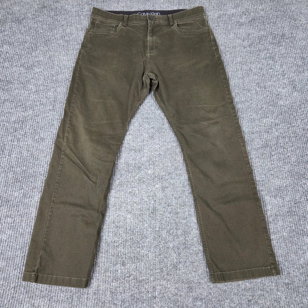 Calvin Klein Mens‎ Olive Green Straight Leg Stretch Pants 34x30 Cotton Blend